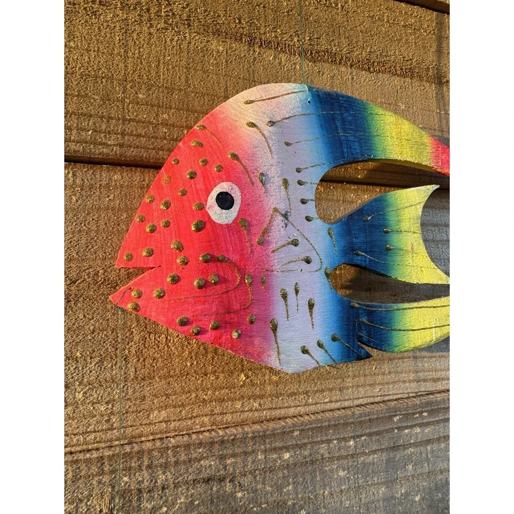 Wooden Hanging Decorative‎ Hand Carved Hand Painted Fish Vintage Jamaica